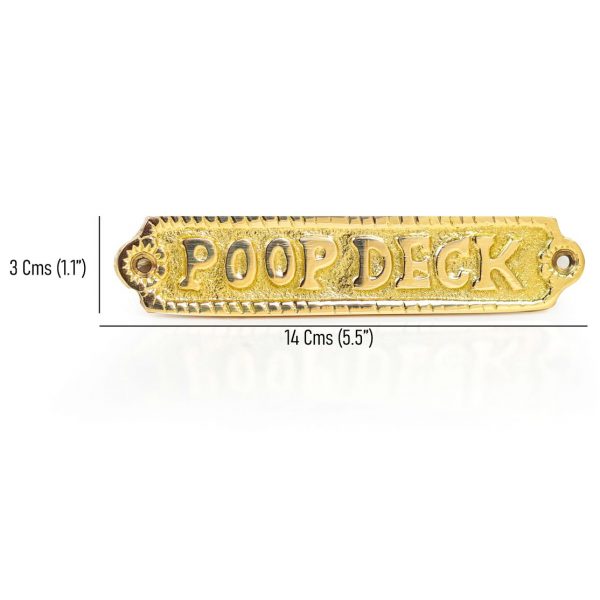 5.5" Solid Brass Designation & Name Plate | Nautical Brass Plaque Door Sign | Captain's Maritime Nursery Home Wall Decor (Poop Deck)