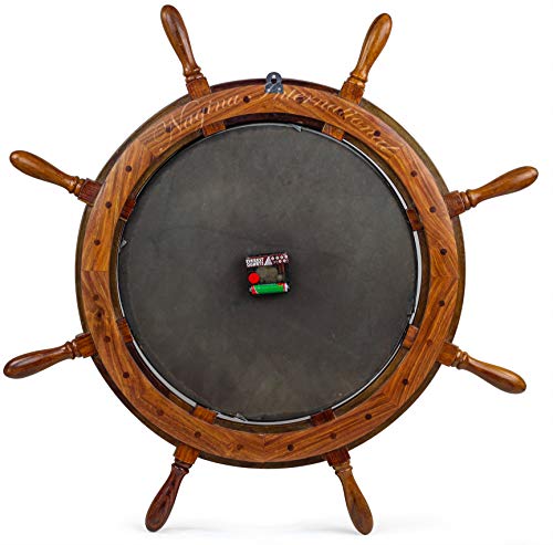Nagina International 30" Nautical Ship Wheel Black Dial Imperial Clock Works (Birmingham) | Vintage Colonial Style Wall Hanging Decor & Clock | Ocean Gifts Ideas