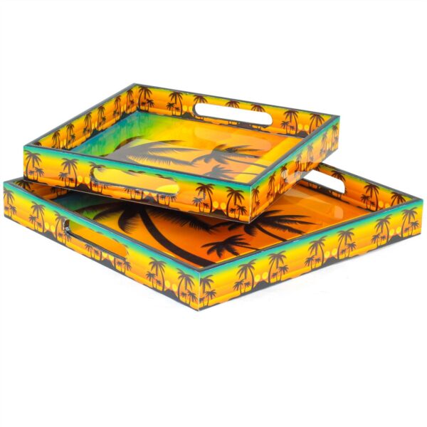 Nagina International Yellow Sunset Palm Tree Printed Stylish Kitchen Trays | Serving Kitchen Platters | Carry Snacks & Breakfast Food | Authentic Minimal Finish