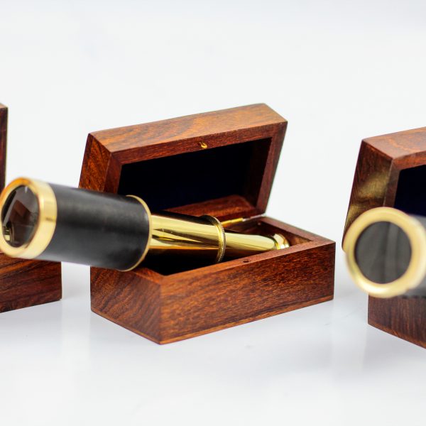 Miniature Beautiful Handcrafted Handheld Brass Telescope with Rosewood Box - Pirate Navigation Gifts (6 Inches, Polished Brass)