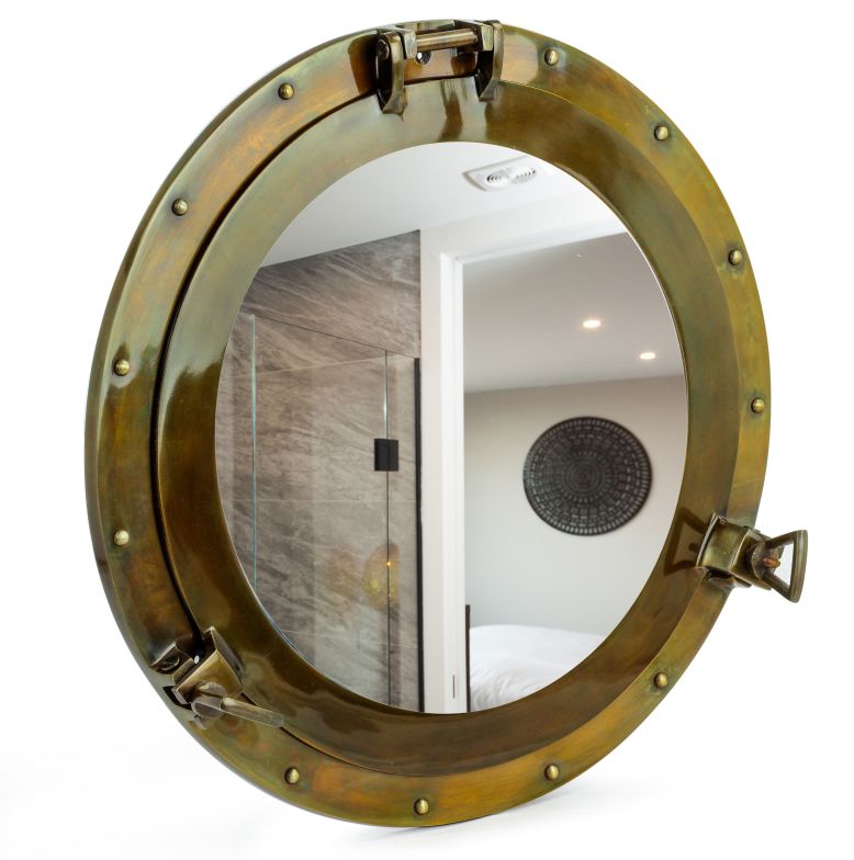 17" Oil Rubbed Antique Bronze Finish Vintage Style Porthole Mirror Window | Stylish Home & Wall Decor | Bathroom Hanging Mirror Door Fixture Window