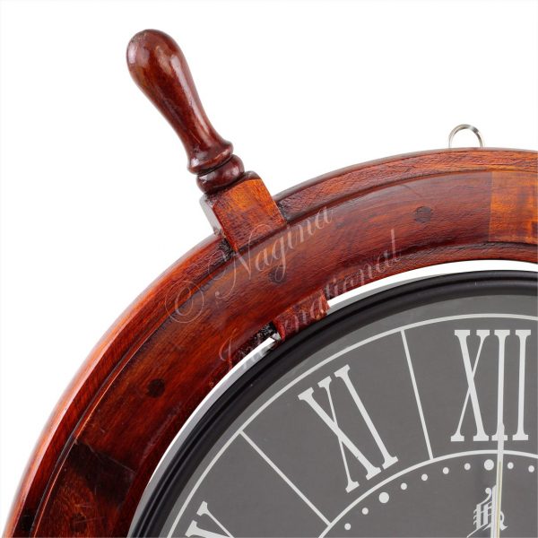 30" Nautical Ship Wheel Black Dial 49 Bond Street London | Vintage Colonial Style Wall Hanging Decor & Clock | Ocean Gifts Ideas | Nagina International