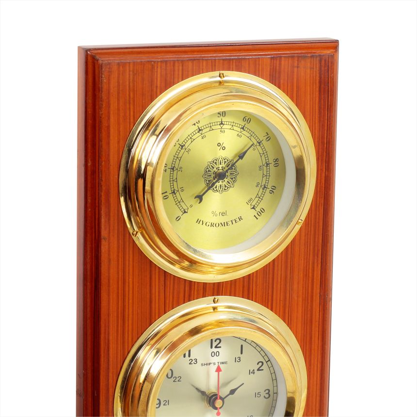 Rectangular Weather Station On Wooden Antique Finish Base (3 In 1 ...