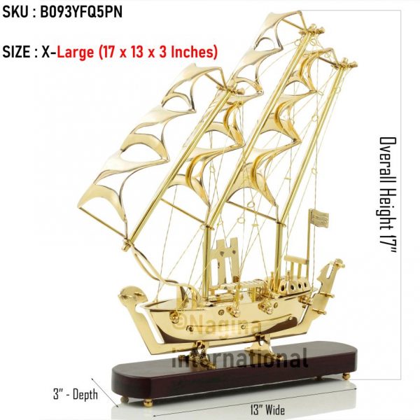 Sea Ship Old Model Solid Brass Handcrafted Replica | Detailed Authentic Design with Brass Polished Finish | Sailing Steam-Boat Decorative Display Showpiece | Pirate's Nautical Home Décor