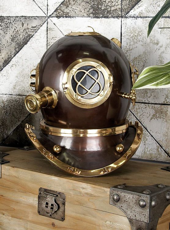 18″ US Navy Scuba Diving Nautical Helmet | Maritime Ship’s Decorative Red Cobalt Premium Snorkeling Helmets (Antique Copper - Polished)