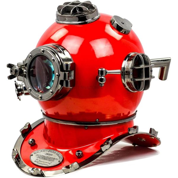 18" US Navy Scuba Diving Nautical Helmet | Maritime Ship's Decorative Red Cobalt Premium Snorkeling Helmets (Red Cobalt)