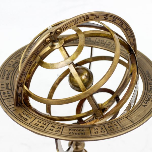 Nagina International Antique Vintage Zodiac Armillary Brass Sphere Globe Wooden Display | Pirate's Antique Ship Decor (Antique Brass)