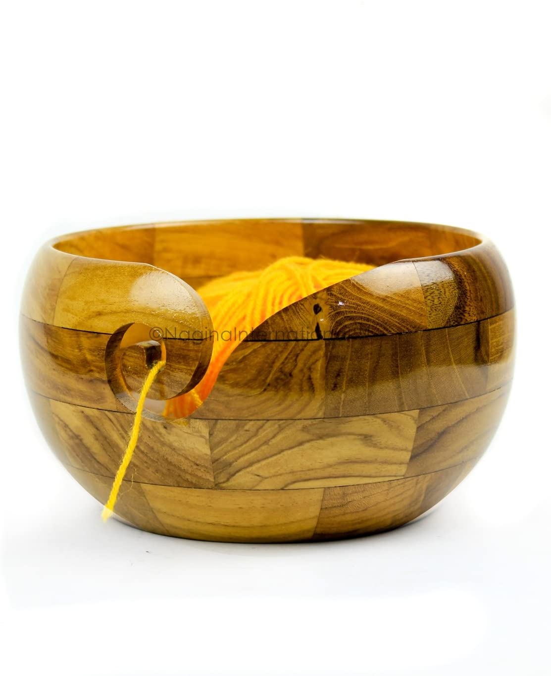 Exquisite Premium Yarn Ball Storage Bowls  Hand Painted Lovely Decor Yet  Functional Yarn Dispenser (Large (7 x 4 x 7 Inches), Almond Brown) 