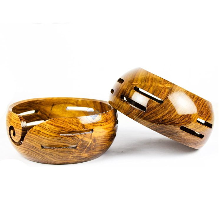 Elegant Rosewood Crafted Premium Yarn Storage Functional Bowl with Innovative Yarn Dispensing Curl | Knitting & Crocheting Accessories | Nagina International