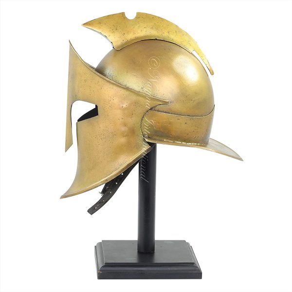 Antique Bronze Finish Ancient Medieval Armor Knight Spartan 300 Movie King Leonidas Helmet Replica with Black Stand | Classical Old Look Vintage Style Costume