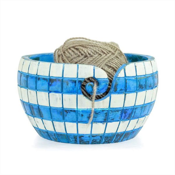 Nagina International Exquisite Premium Yarn Ball Storage Bowls | Hand Painted Lovely Decor Yet Functional Yarn Dispenser (Atlantic Blue)