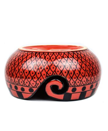 Ceramic Attractively Hand Painted Gorgeous Stoneware Yarn Ball Storage Bowl with Innovative Dispensing Curl | Knitting & Crochet Accessions | Nagina International (Tomato Grill)