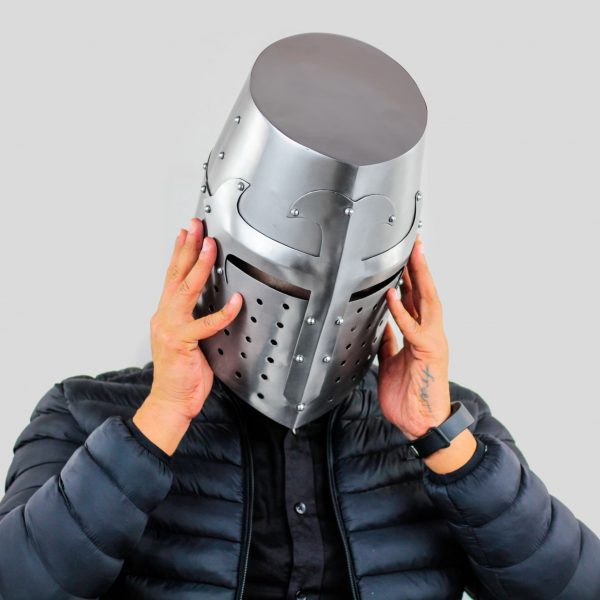 Nagina International Medieval Era Crusader Crucifix Design Great Helm Knight Steel Helmet | Perfect for LARP & Stage Theatrical Dramas | Props & Head Wear