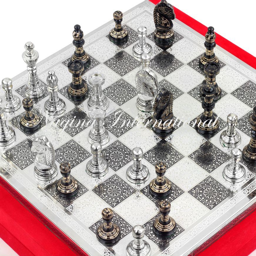 セール公式店 12 Solid Brass Classic Black Chess Set | Metal Chess