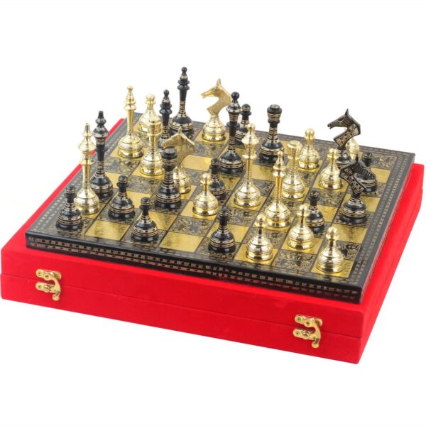 Unique Chess Board With Metal Chess Pieces Hand Crafted Wooden 