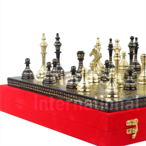 CHESS SET BLACK GLASS BOARD WITH WOODEN STORAGE BOX 14x14 FOR Metal CHESS