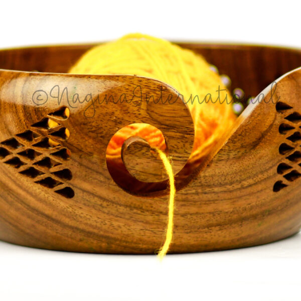 Premium Rosewood Crafted Wooden Portable Yarn Bowl | Knitting Bowls | Crochet Holder | Nagina International