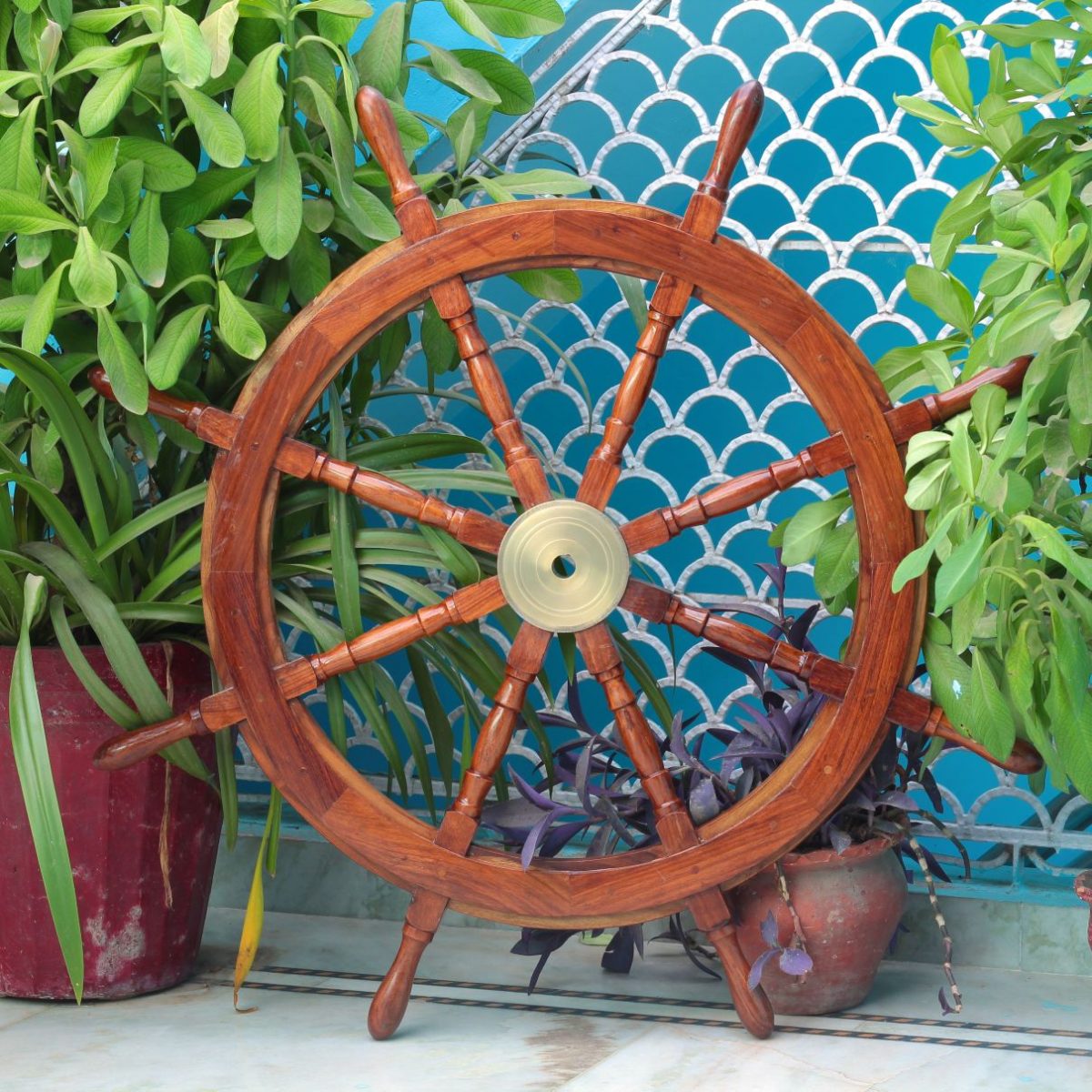 Nagina International Elite Solid Wood Pirate's Ship Wheel | Maritime Decor | Retirement Gift (Turret Spokes)