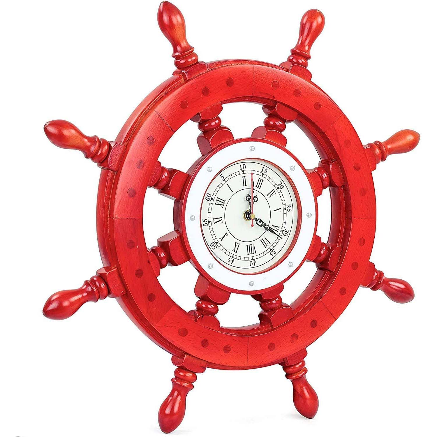 Buy Deluxe Class Red Wood and Chrome Pirate Ship Wheel Clock 12in