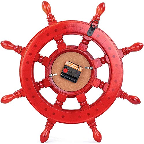 Red Ship Wheel | Nautical Pirate's Premium Polished Boat Steering Ship Wheel Wall Clock | Premium Gifts Home Decor Ideas | Handcrafted Wooden Ship Wheel - Home Wall Decor (Hell Boy) (18 Inches)