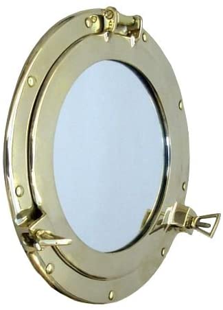 ECTORIA Solid Brass 11" Porthole Mirror Window - Nautical Ship Décor