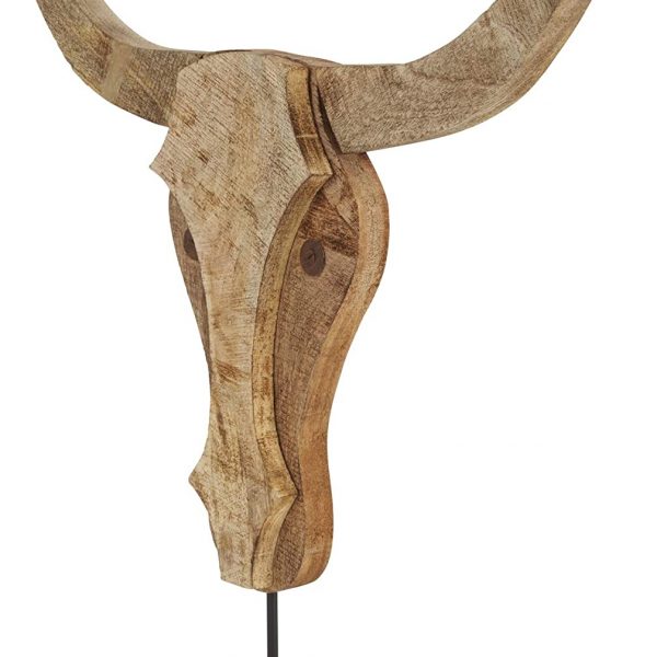 Benjara 25 Inch Bull Head Decor with Block Base, Brown
