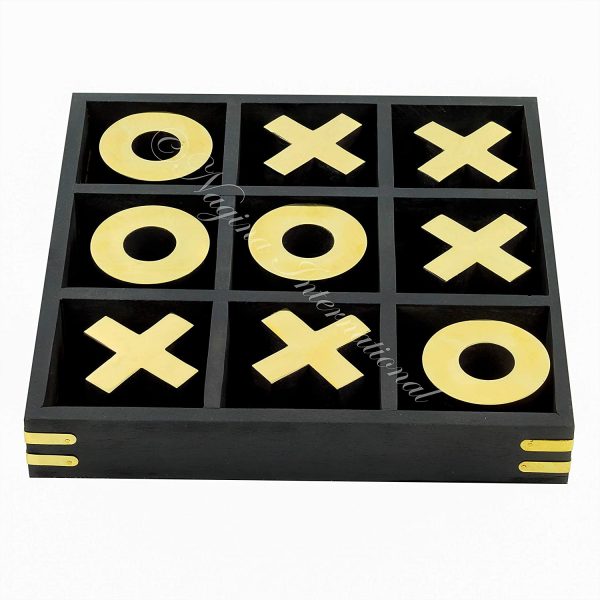 10" Large Elegant Premium Black Tic Tac Toe Board Game for Adults & Kids | Wooden Puzzle Game | Coffee Table Wooden Decor & Games | Lightweight Gold Plated Pieces