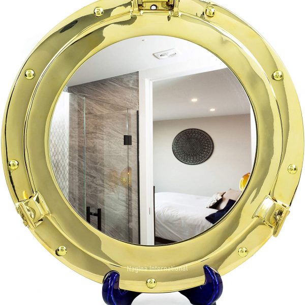 Deluxe Nautical Brass Polished Porthole Mirror | Pirate's Boat Decorative Mirror | Captain's Maritime Beach Home Decor & Gifts | Nagina International