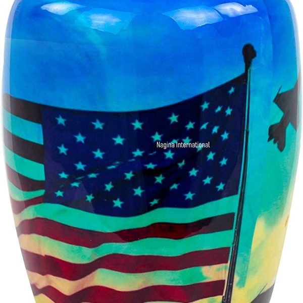 Nagina International Military American Flag Cremation Urn Jar | Cremation Urn with Lid | Pet & Adults Cremation Aluminum Metal Urns