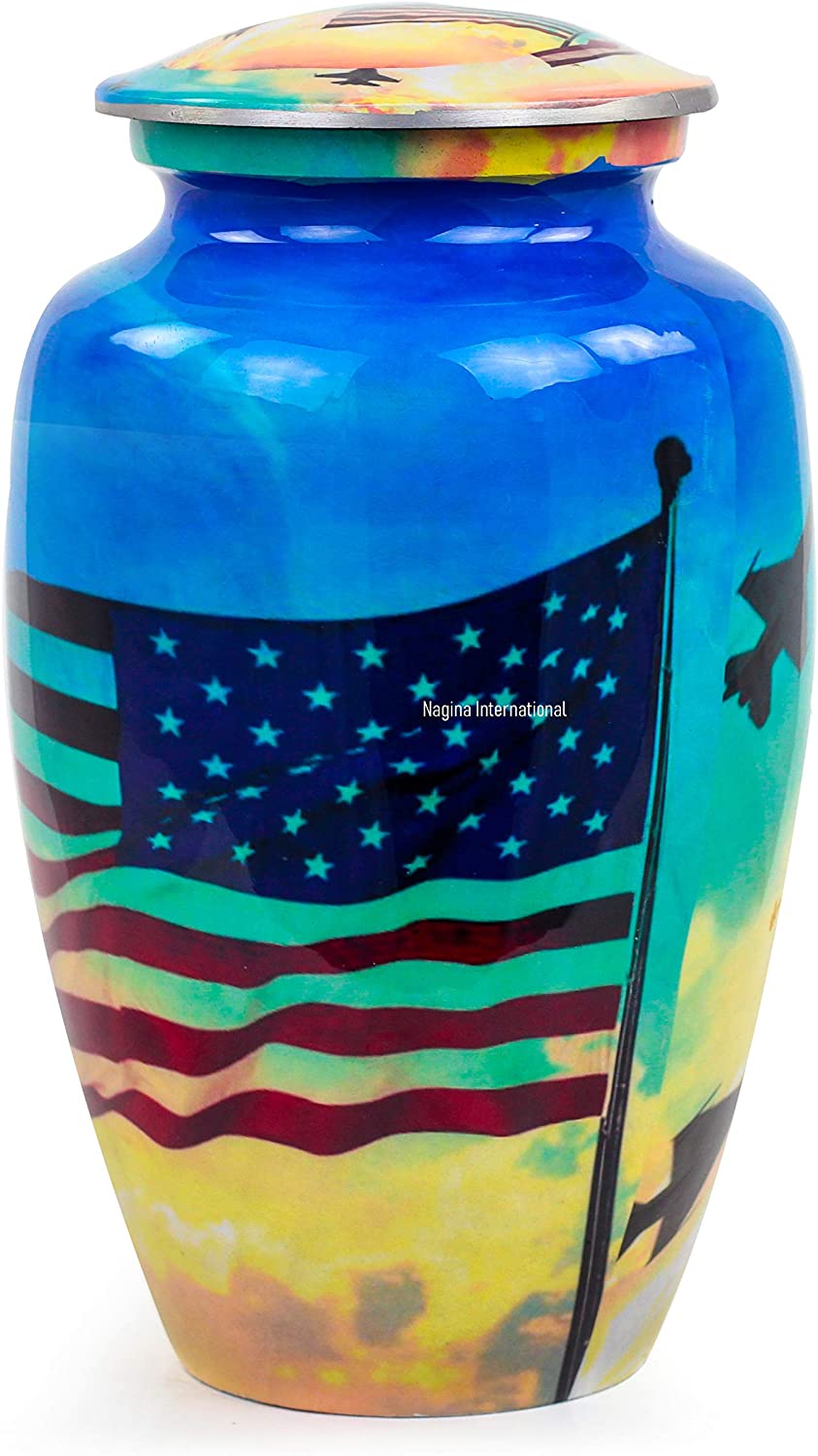 Nagina International Military American Flag Cremation Urn Jar | Cremation Urn with Lid | Pet & Adults Cremation Aluminum Metal Urns
