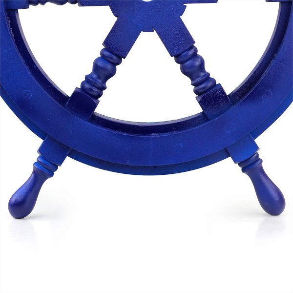 Wooden Ship Wheel | Nautical Pirate's Wall Sculptures & Home Hanging Decor | Painted Handcrafted Maritime Nursery Gifts Ideas (Indigo Blue)