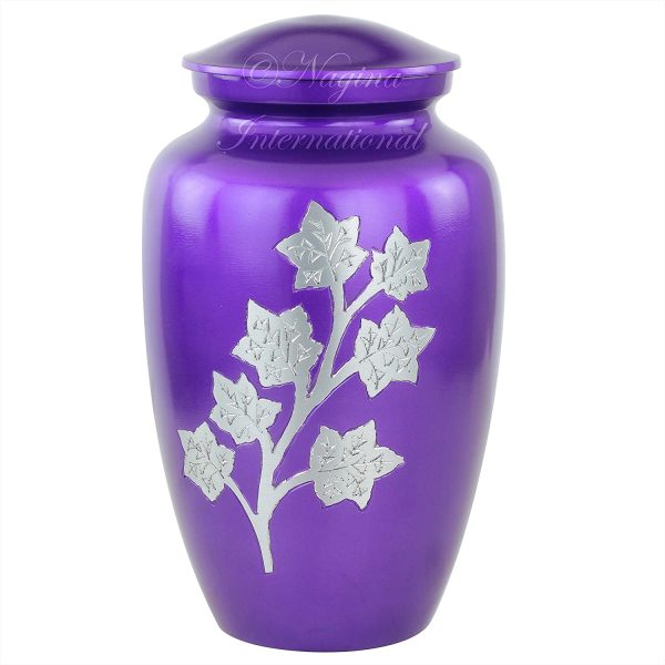 Aluminum Metal Cremation Urn for Cremated Human Ash Remains Storage | Flower Beautiful Artwork Engraved Funeral Pot & Cremation Jar (Petunia Purple)