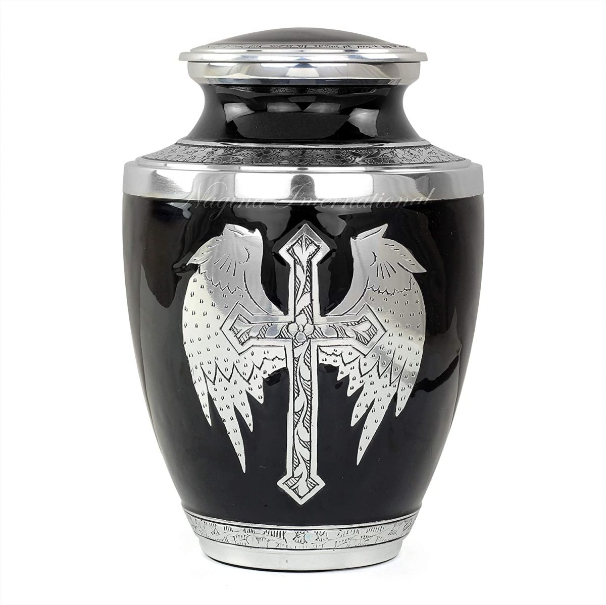 10" Aluminum Decorative Funeral Urns For Cremated Human Ash Remains Storage | Beautiful Funeral Pot For Pet Loss & Loved Ones | Large Size Engraved Metal Urns Premium Finish (Black Axe)