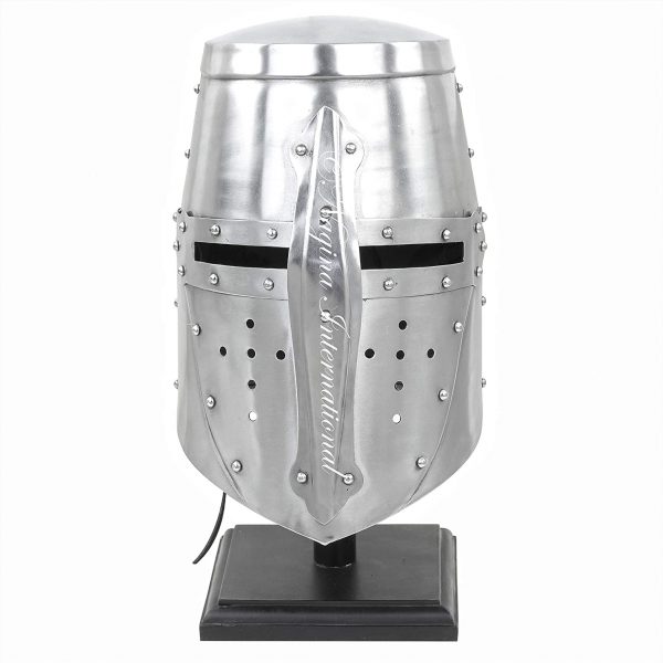 Medieval Era Crusader Great Helm Knight Steel Helmet With Stand| 6 Hole Patterned Cheeks & Nasal Strip Design | Perfect for LARP & Stage Theatrical Dramas | Halloween Props & Headwear