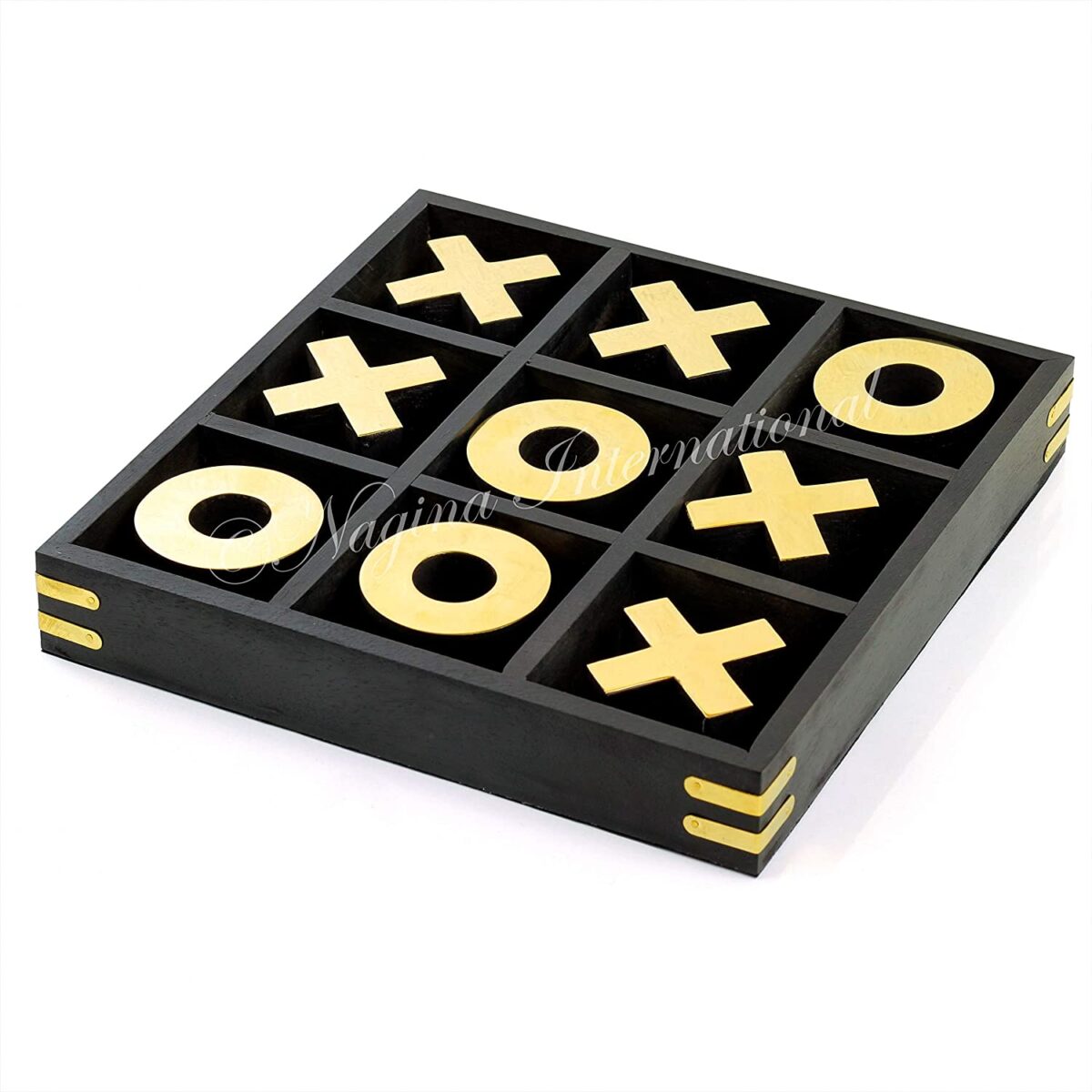 10" Large Elegant Premium Black Tic Tac Toe Board Game for Adults & Kids | Wooden Puzzle Game | Coffee Table Wooden Decor & Games | Lightweight Gold Plated Pieces