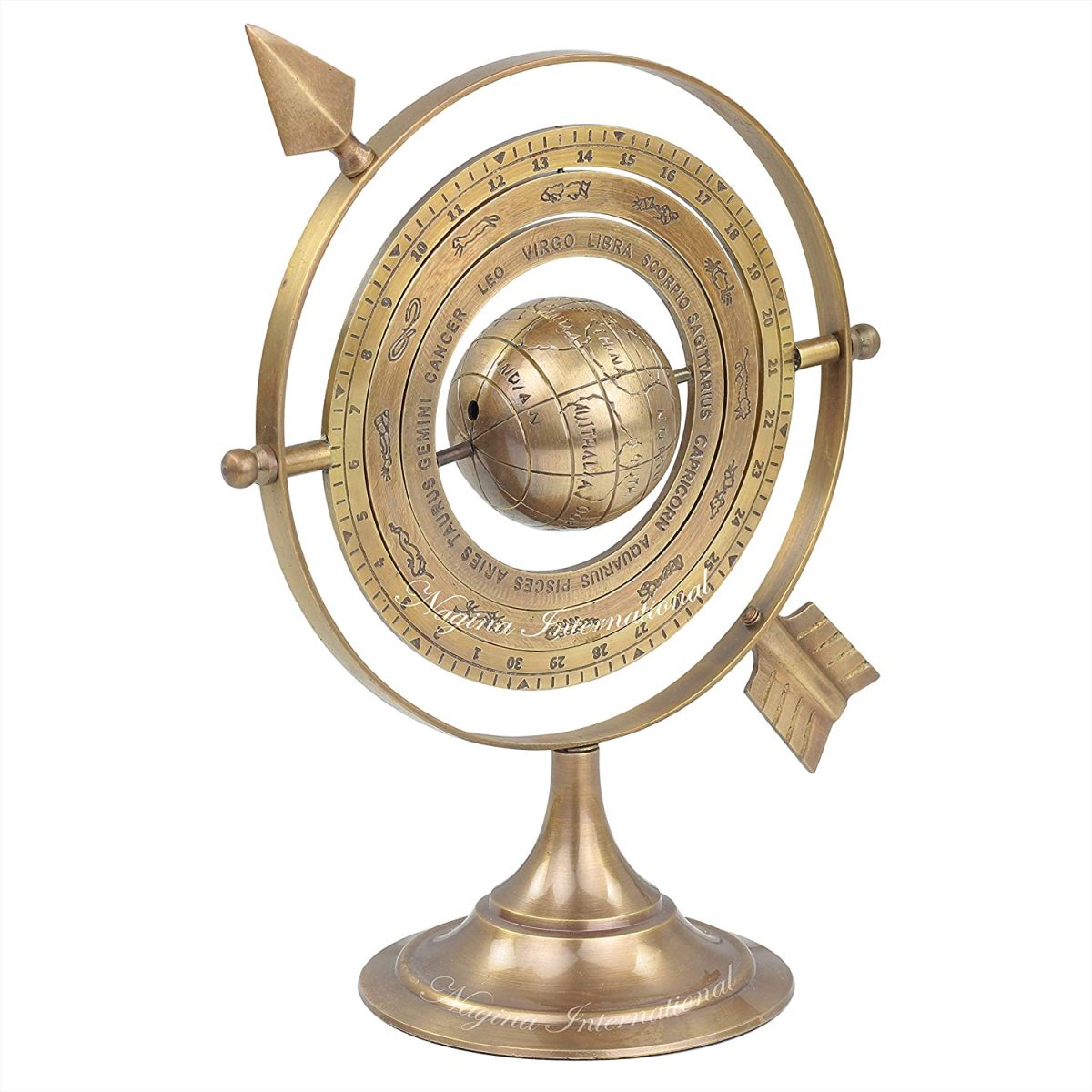 8″ Antique Brass Armillary Sphere with Sundial Arrow | Nautical