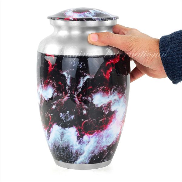 10" Aluminum Decorative Funeral Urns For Cremated Human Ash Remains Storage | Beautiful Galaxy Design Funeral Pot For Adult Human & Pet Loss | Large Size Engraved Metal Urns (Magellanic Cloud)