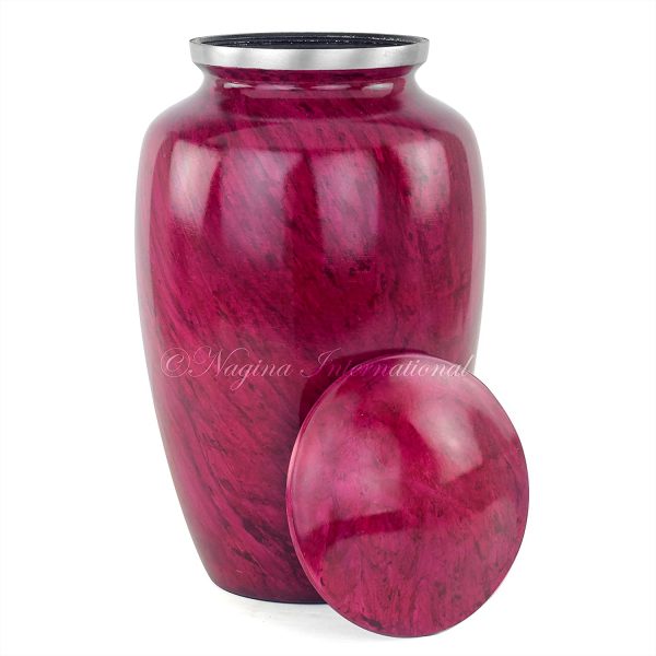Nagina International 10" Aluminum Cremation Funeral Urns for Adult Human & Pet Loss | Handcrafted Burial Funeral Urns for Cremated Ash Remains Storage (Hastas Red)