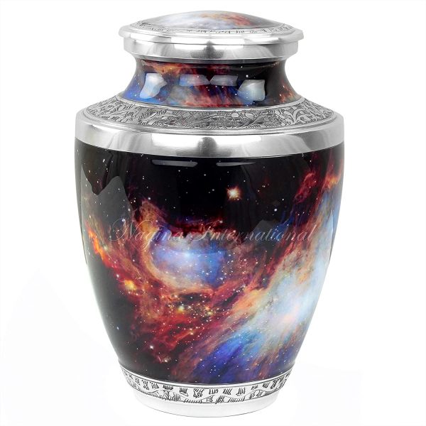 10" Aluminum Decorative Funeral Urns For Cremated Human Ash Remains Storage | Beautiful Galaxy Funeral Pot For Pet Loss & Loved Ones | Large Size Engraved Metal Urns Premium Finish (Rosette Nebula)