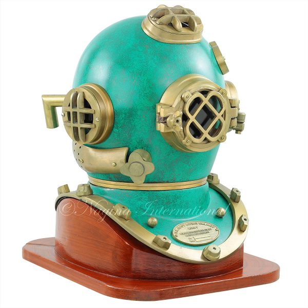 Nagina International 18" Vintage Scuba Diving Antique Verde Green Finish Helmet | US Navy Deep Sea Diver's Full Size Helmets (Mark V) | Decorative Marine Nautical Collectible Gifts Ideas