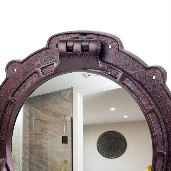 Nagina International Porthole Gear Shaped Antique Coke Finish Round Porthole Mirror Frame | Ship's Hinged Porthole | Wall Sculptures & Nautical Maritime Decorative Ideas [Steampunk]