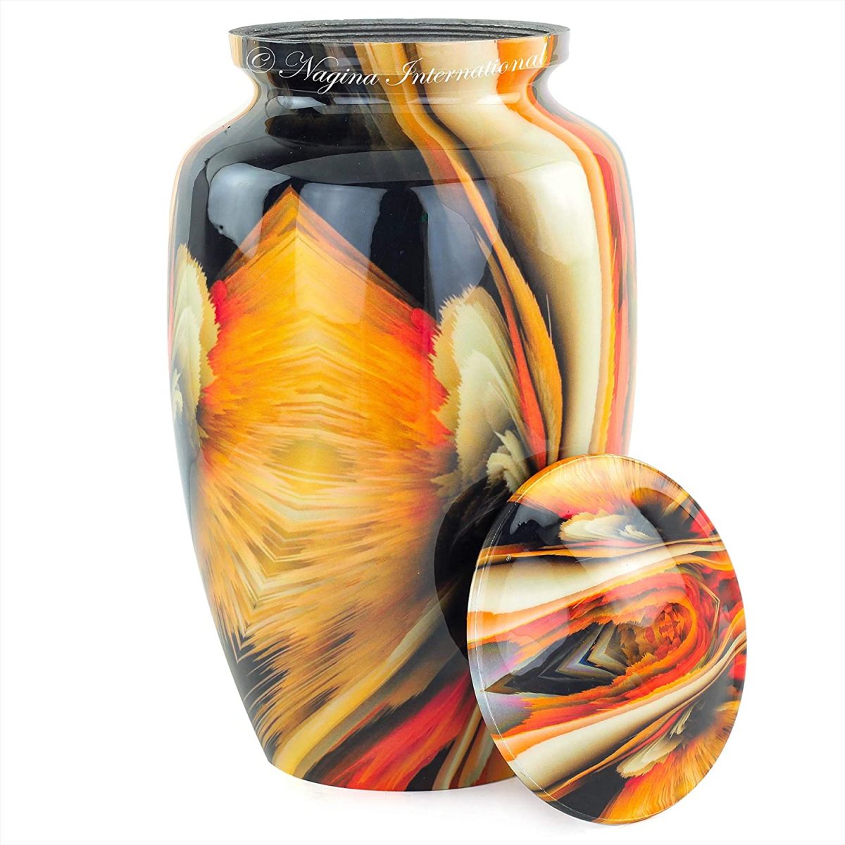 11" Aluminum Cremation Funeral Urns for Adult Human & Pet Loss | Beautiful Style Handcrafted Burial Funeral Urns for Cremated Ash Remains Storage (Orange Fire)