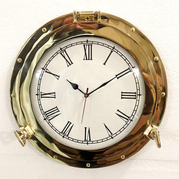 20" Antique Marine Solid Brass Ship Porthole Analog Clock Nautical Wall Hanging Clock Home Decor