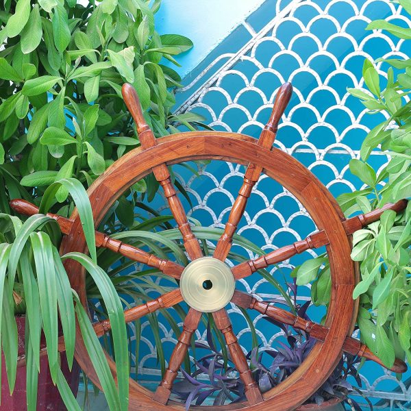 Nagina International Nautical Wooden Ship Wheels | Pirate's Decorative Wall Hanging Decorative Accessories | Nursery Home Décor Boat Collectible Gifts Ideas (Turret Spokes)