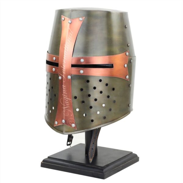 Medieval Era Warrior Helmet | Barbuta Crusader Knight Templar Armour Greek Steel Centurion Helmet | Halloween LARP (Olive Bronze)