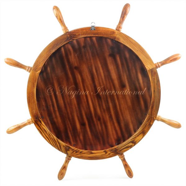 Wooden Antique Brown Torched Santorini Beautiful Nautical Sturdy Large Mirror Ship Wheel | Bathroom & Room Wall Mounted Mirrors