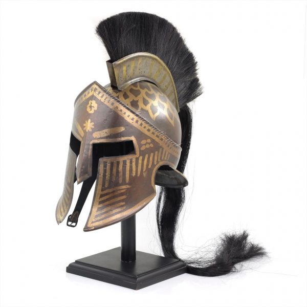 Antique Medieval Era Warrior Helmet with Black Display Stand | Barbuta Crusader Knight Templar Armour Greek Steel Centurion Helmet | Halloween LARP (Tribal Brown)
