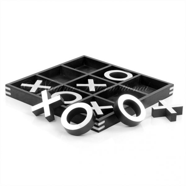 14" Large Elegant Premium Black Tic Tac Toe Board Game for Adults & Kids | Wooden Puzzle Game | Coffee Table Wooden Decor & Games with Nickel Sheathed Pieces