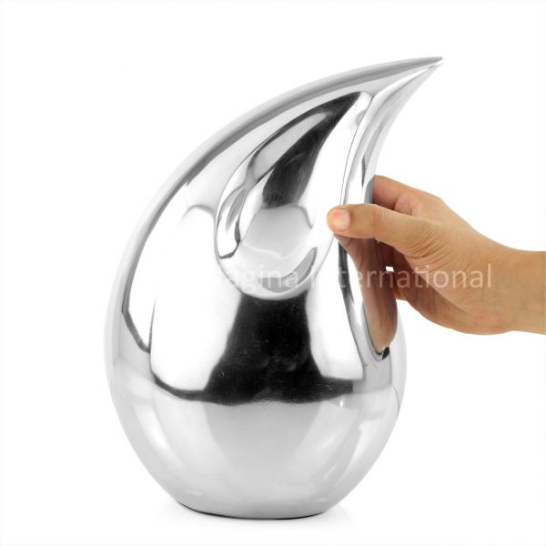 Nagina International 13" Teardrop Nickel Aluminum Funeral Ashes Urn for Adults and Pets | Cremation Metal Storage with Lid | Cremated Human Ash Remains Urns