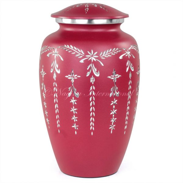 10" Diamond Hand Chiselled Premium XL Aluminum Cast Cremation Urn with Lid | Pet & Adults Cremation Aluminum Metal Urns (Chiselled Red)
